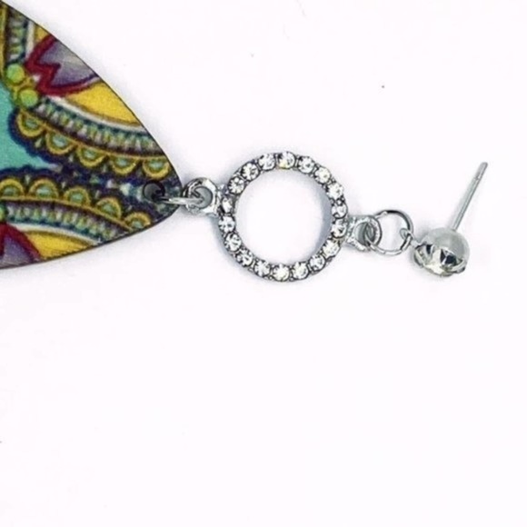 Silver-Tone Rhinestone Painted Wood Dangle Earring - Picture 5 of 6